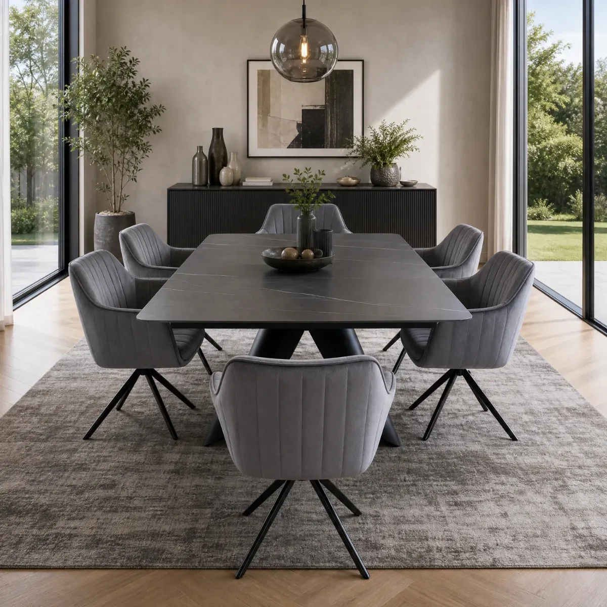 DL CHARLOTTE Fekete / DL ZALIA Szürke 6db elegant Indoor dining set
