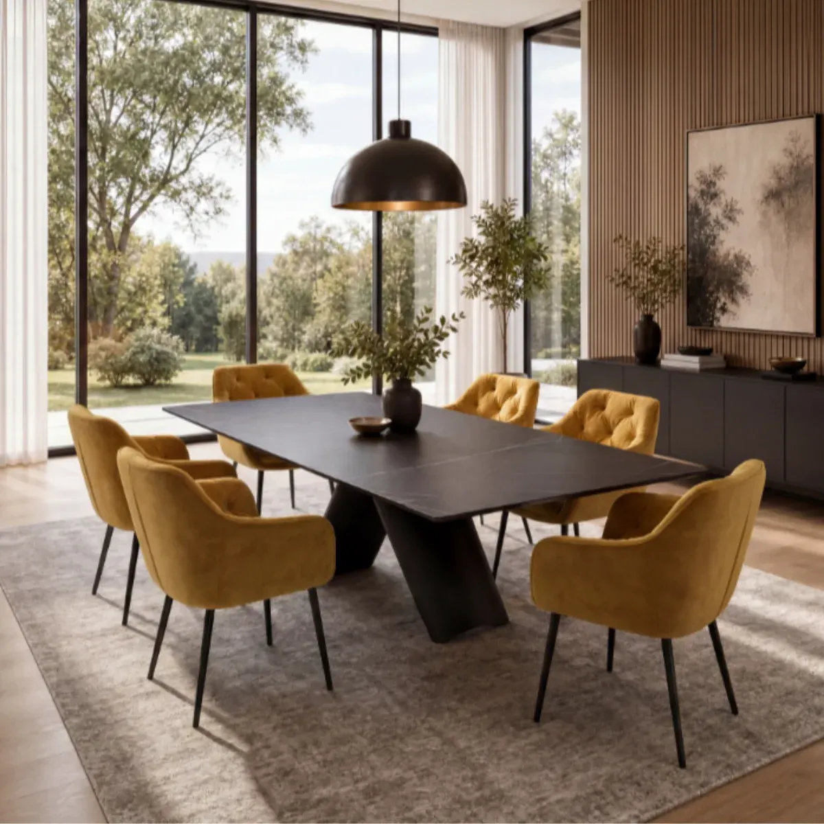 DL CHARLOTTE Fekete / DL CHERRY Sárga 6db  elegant Indoor dining set