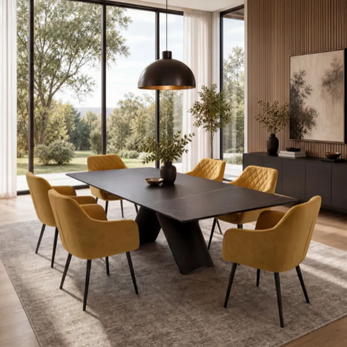DL CHARLOTTE Fekete / DL NELIA Sárga 6db  elegant Indoor dining set
