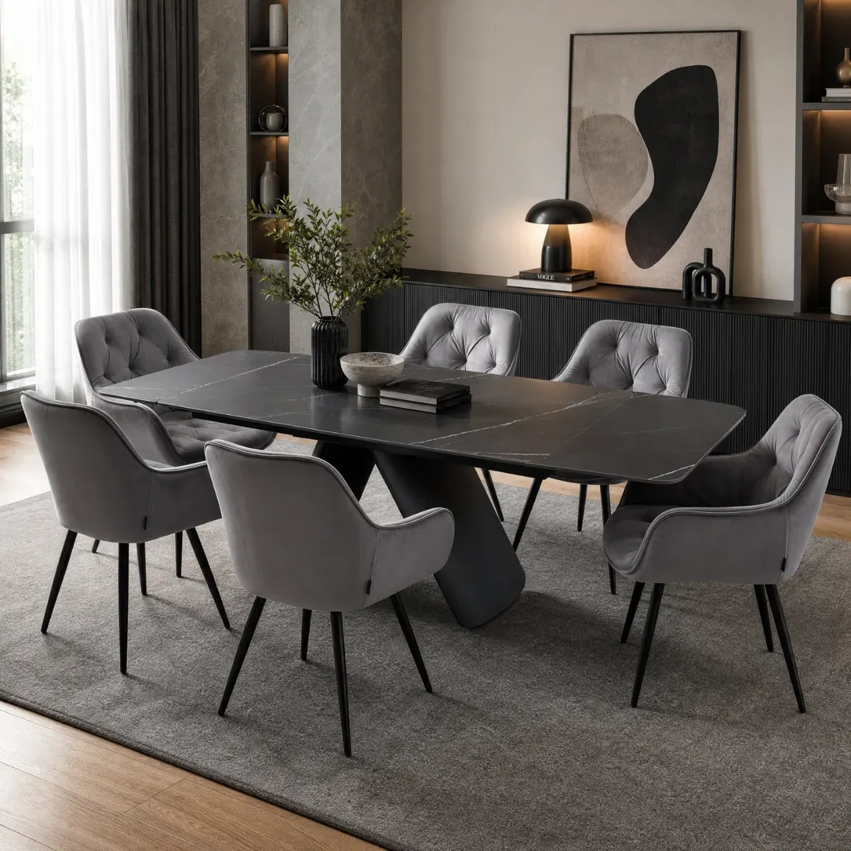DL CHARLOTTE Fekete / DL CHERRY Szürke 6db elegant Indoor dining set