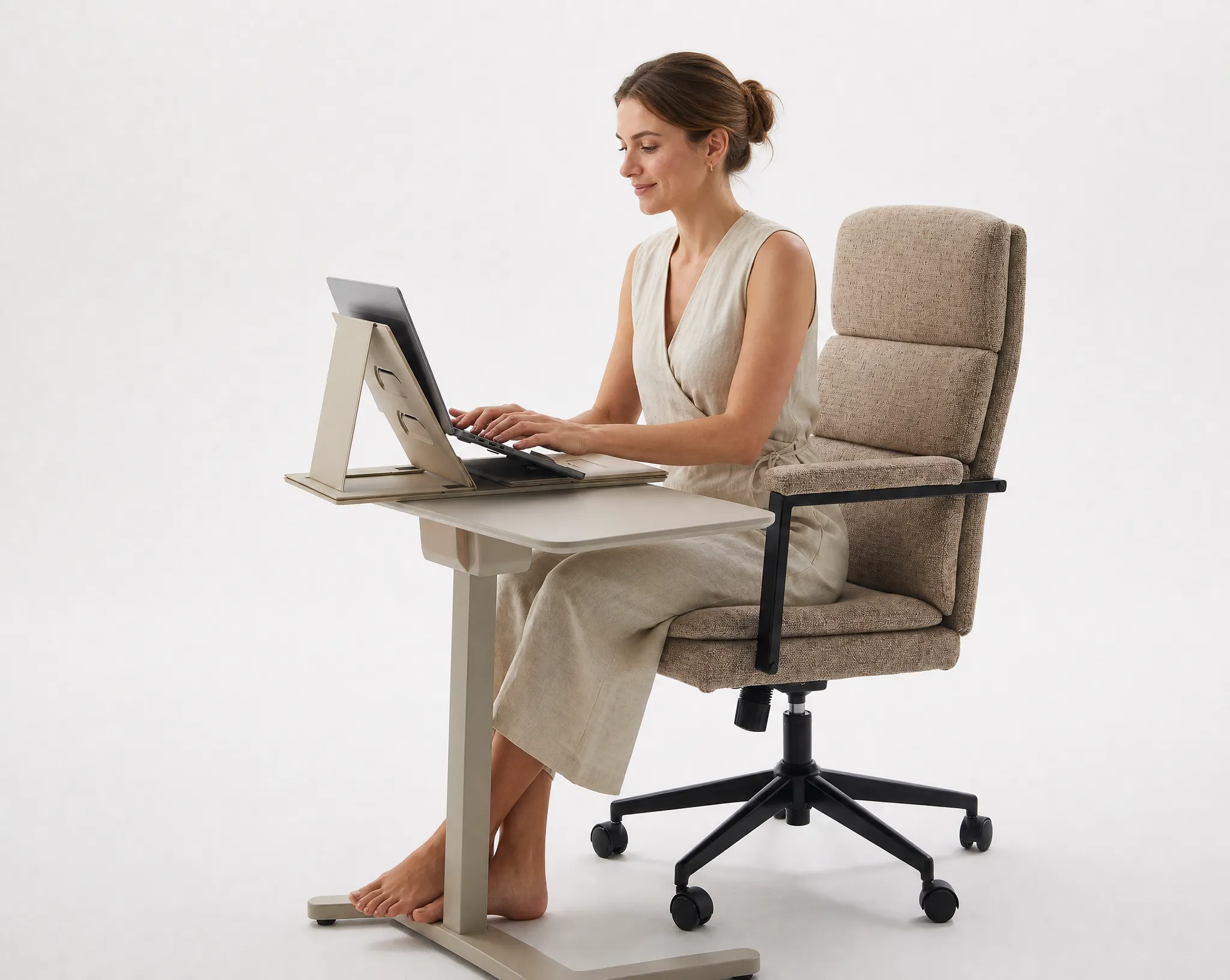 Generated with Kive.ai - Replace the current woman with a natural-looking European woman. Preserve the same seated pose_ hands typing_ clothing style and color_ hair tied back_ chair_ desk_ laptop_ framing_ li.png